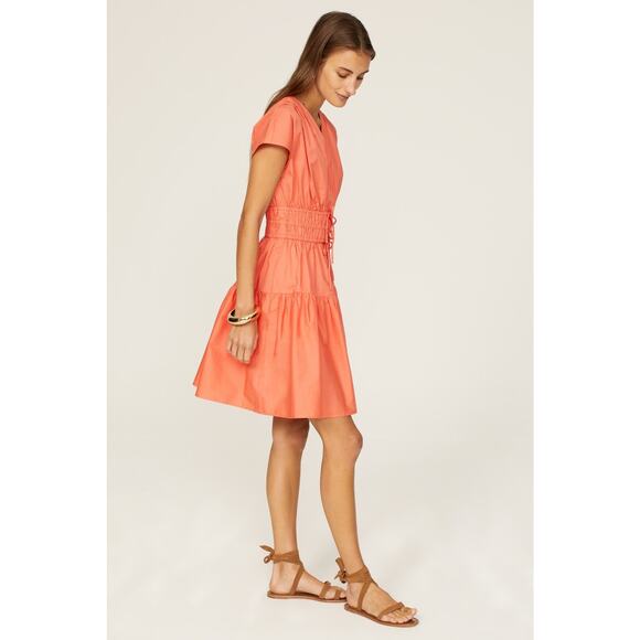 DEREK LAM COLLECTIVE Orange Smocked Hourglass Tie Waist Mini Dress Size 44 - Picture 4 of 15